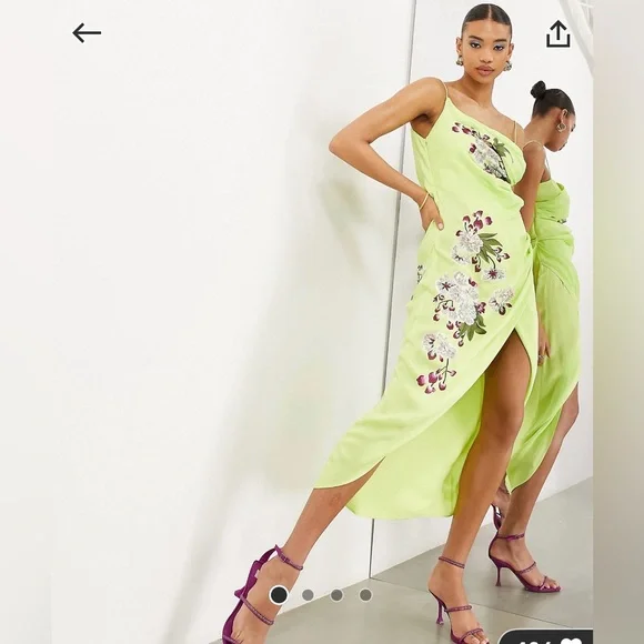 ASOS | Dresses | Asos Edition Cherry Blossom Embroidery Satin Drape Cami Midi Dress In Lime Green | Poshmark ASOS | Dresses | Asos Edition Cherry Blossom Embroidery Satin Drape Cami Midi Dress In Lime Green | Poshmark